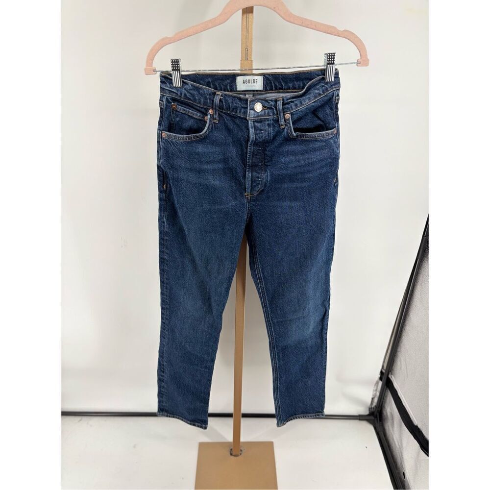 Agolde Riley Long Straight Jeans Size 26 Dark Wash High Rise Organic Cotton